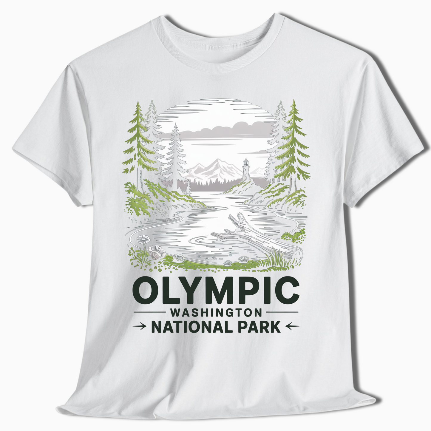 Olympic National Park T-Shirt with Lighthouse Scene - PNW Gift - t373a25