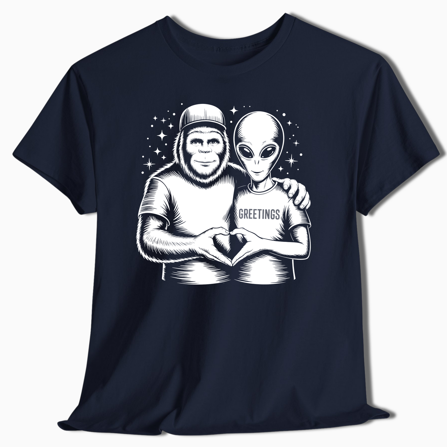 Bigfoot and Alien Funny T-Shirt - t412a25