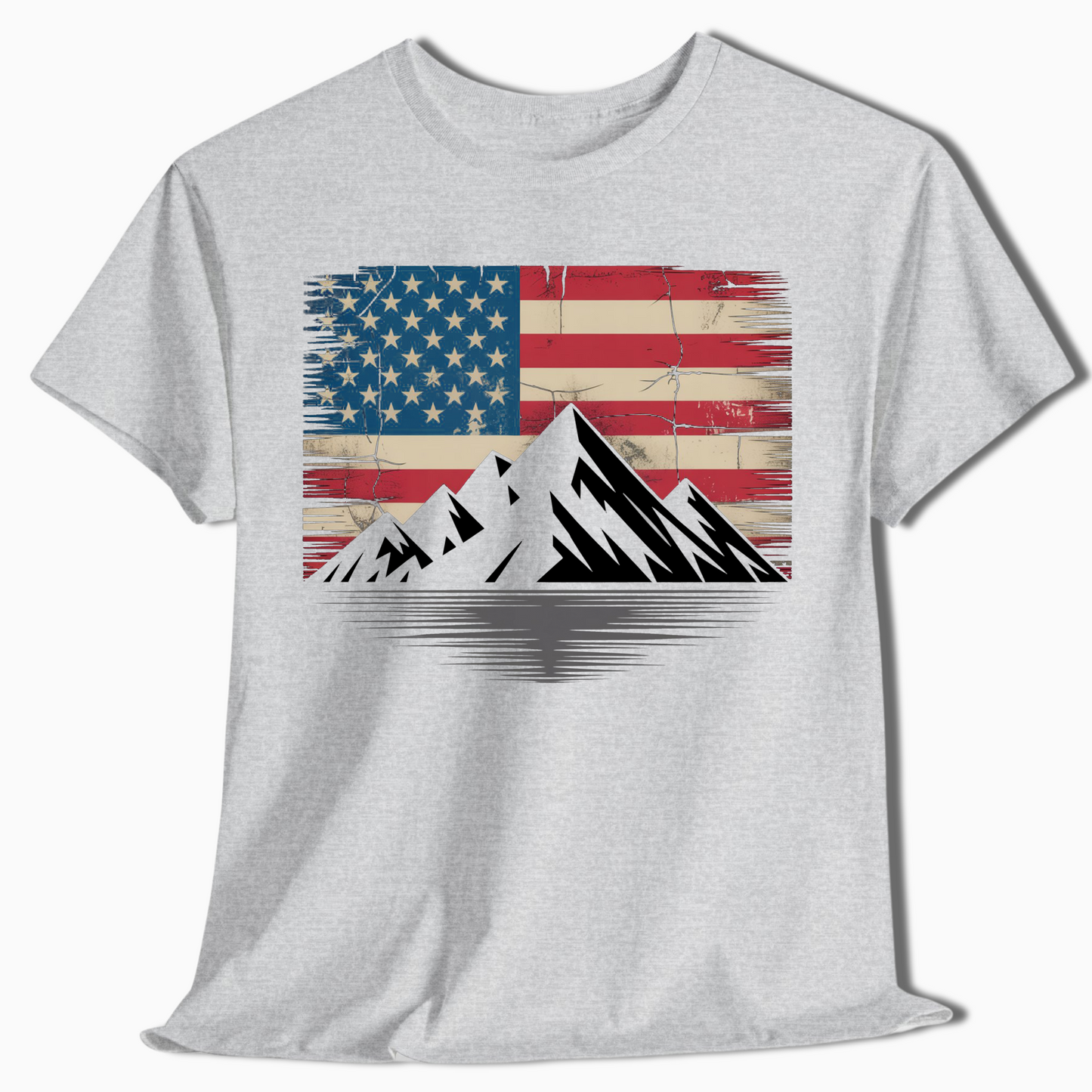 Distressed Flag Mountain Patriotic T-Shirt for Outdoorsmen - t400a25