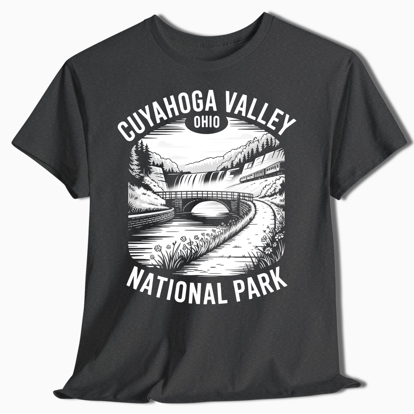 Cuyahoga Valley Train Over Bridge Tee - Scenic Ohio Park Shirt - t362a25
