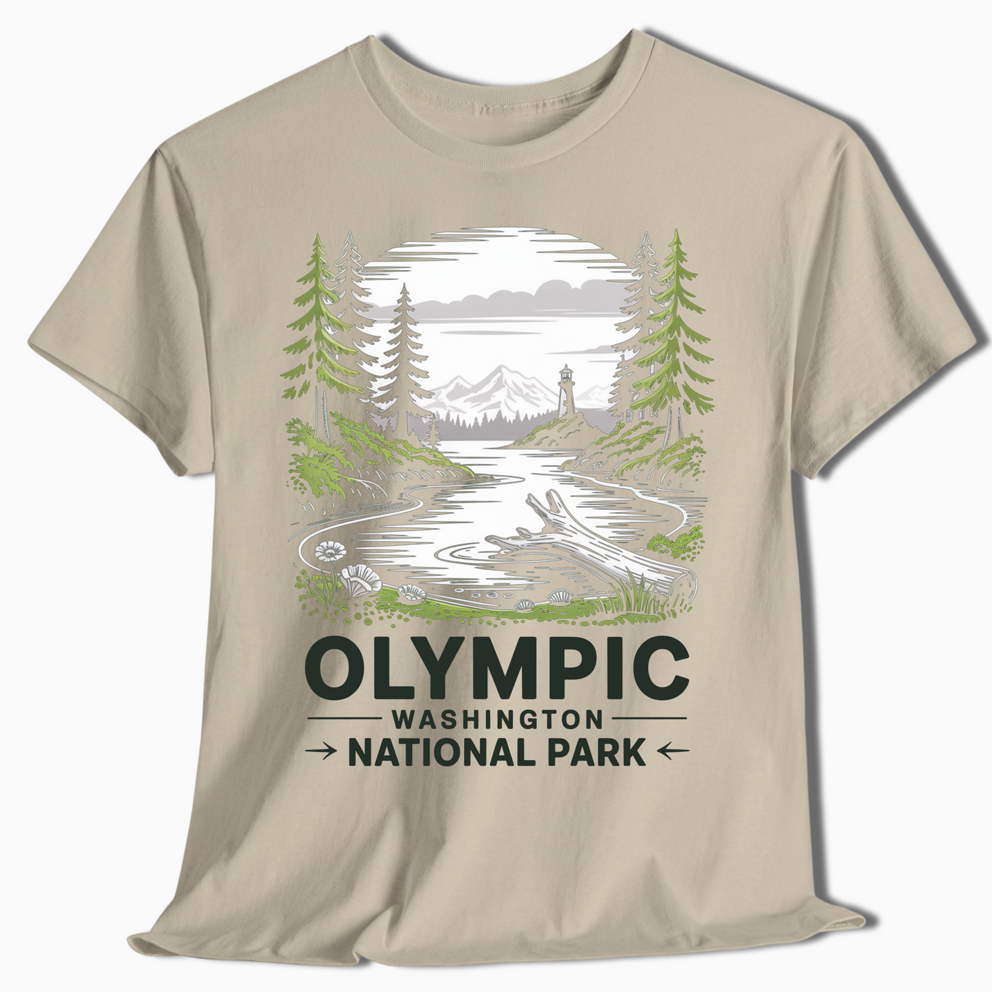 Olympic National Park T-Shirt with Lighthouse Scene - PNW Gift - t373a25