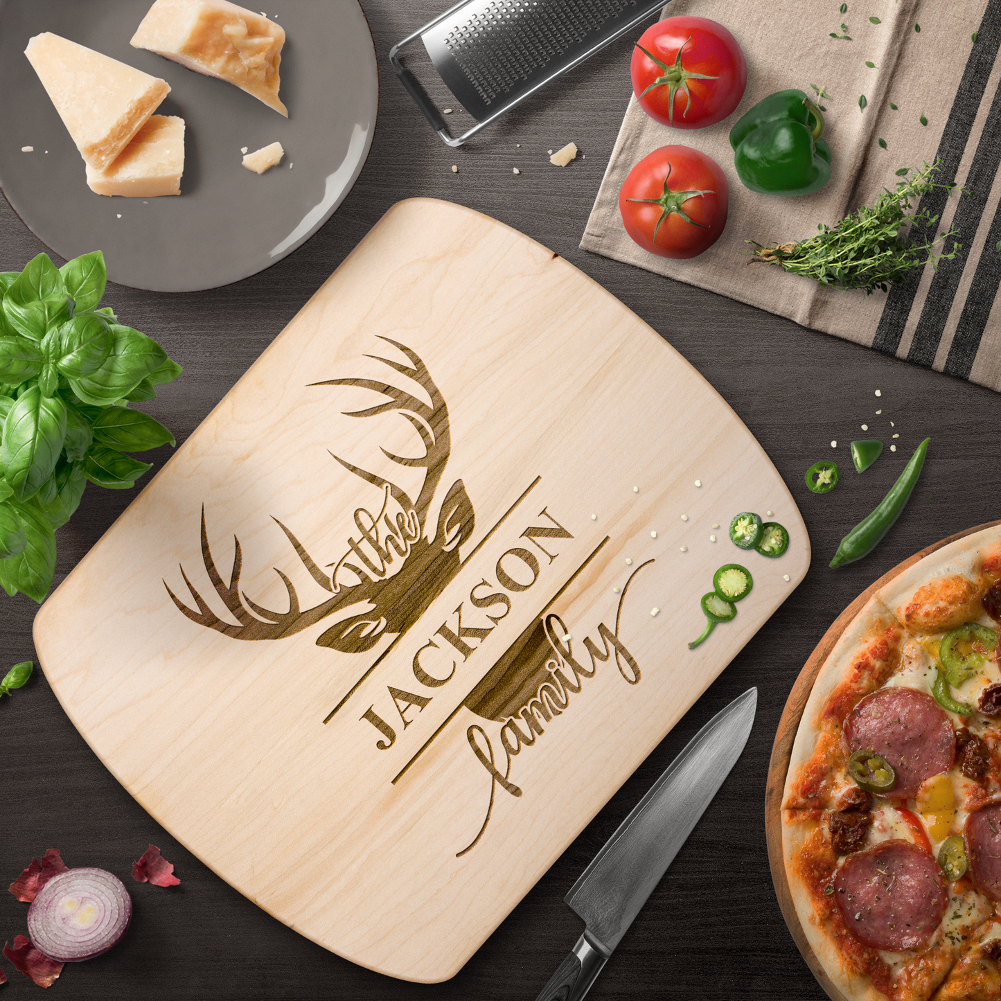 Custom Deer Antler Family Cutting Board for Kitchen or Cabin - t449a25