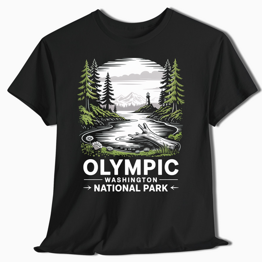 Olympic National Park T-Shirt with Lighthouse Scene - PNW Gift - t373a25