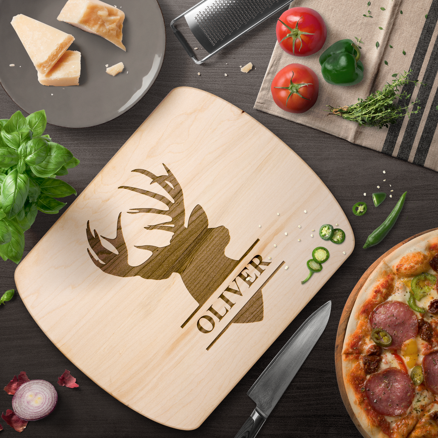 Custom Deer Silhouette Cutting Board with Name - t450a25