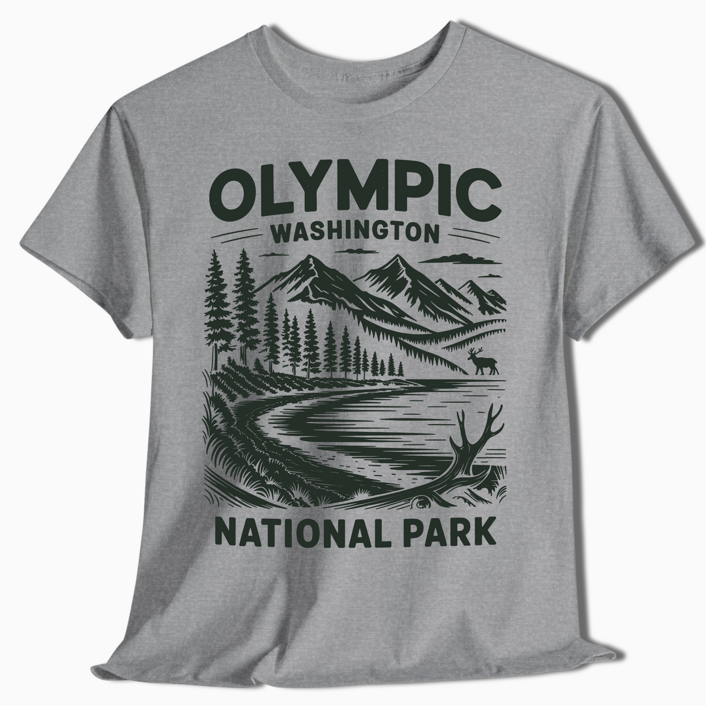 Olympic National Park T-Shirt with Elk & Mountains - Hiking Gift - t374a25