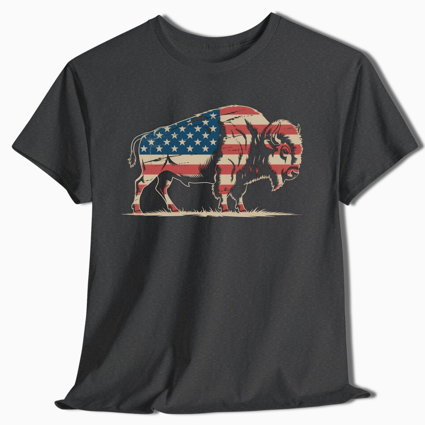 American Flag Bison Patriotic T-Shirt for Outdoor Lovers - t404a25