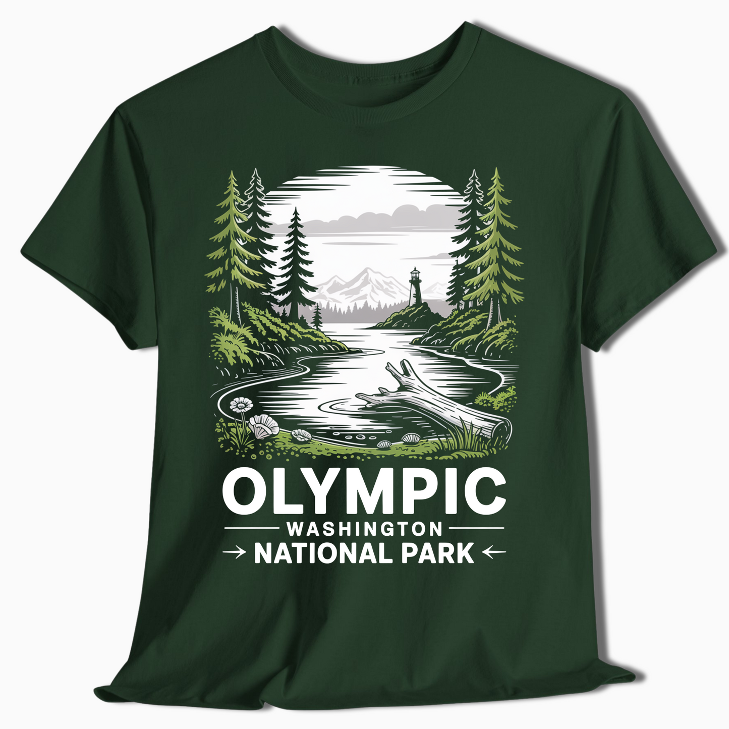 Olympic National Park T-Shirt with Lighthouse Scene - PNW Gift - t373a25