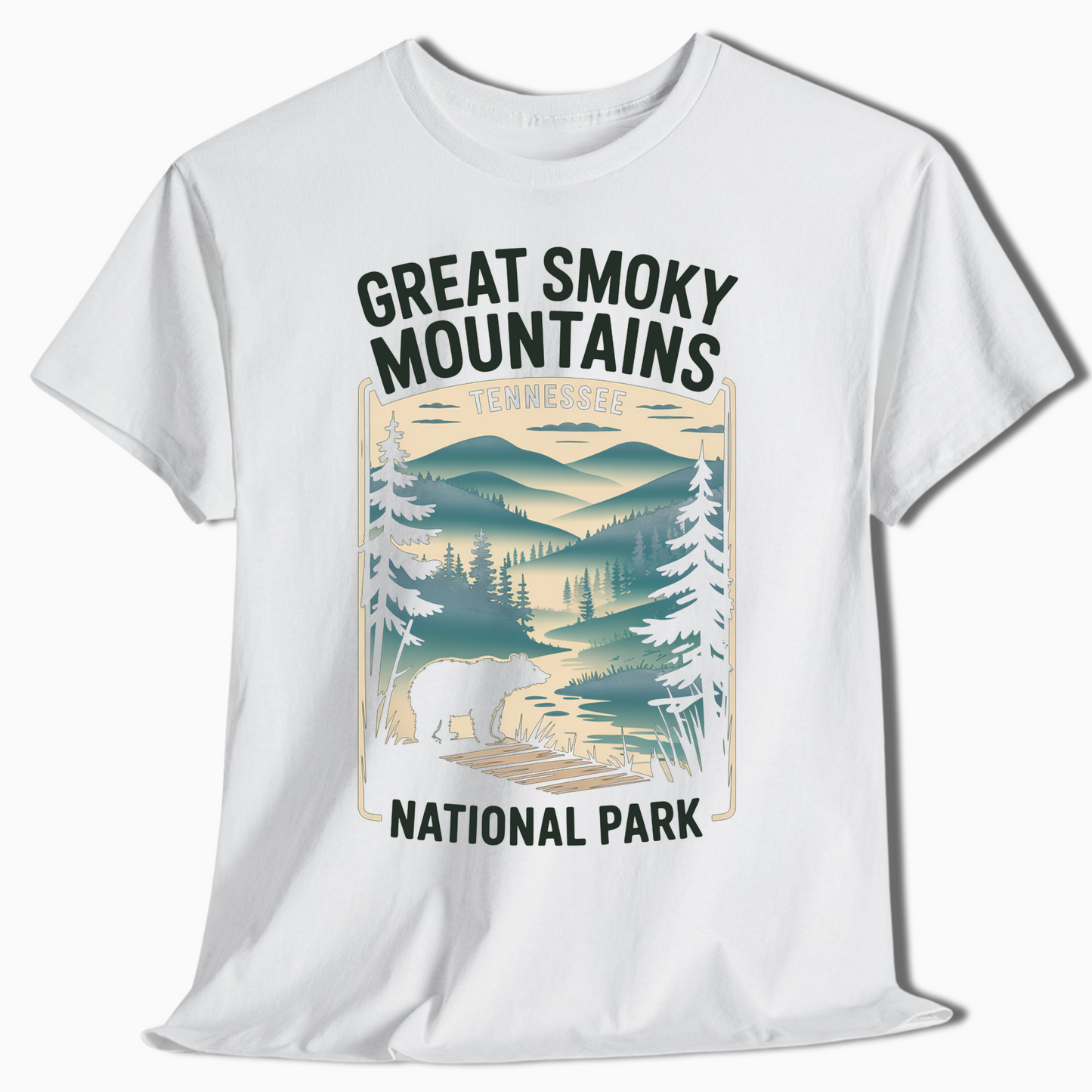 Great Smoky Mountains T-Shirt with Bear & Trail View - t378a25