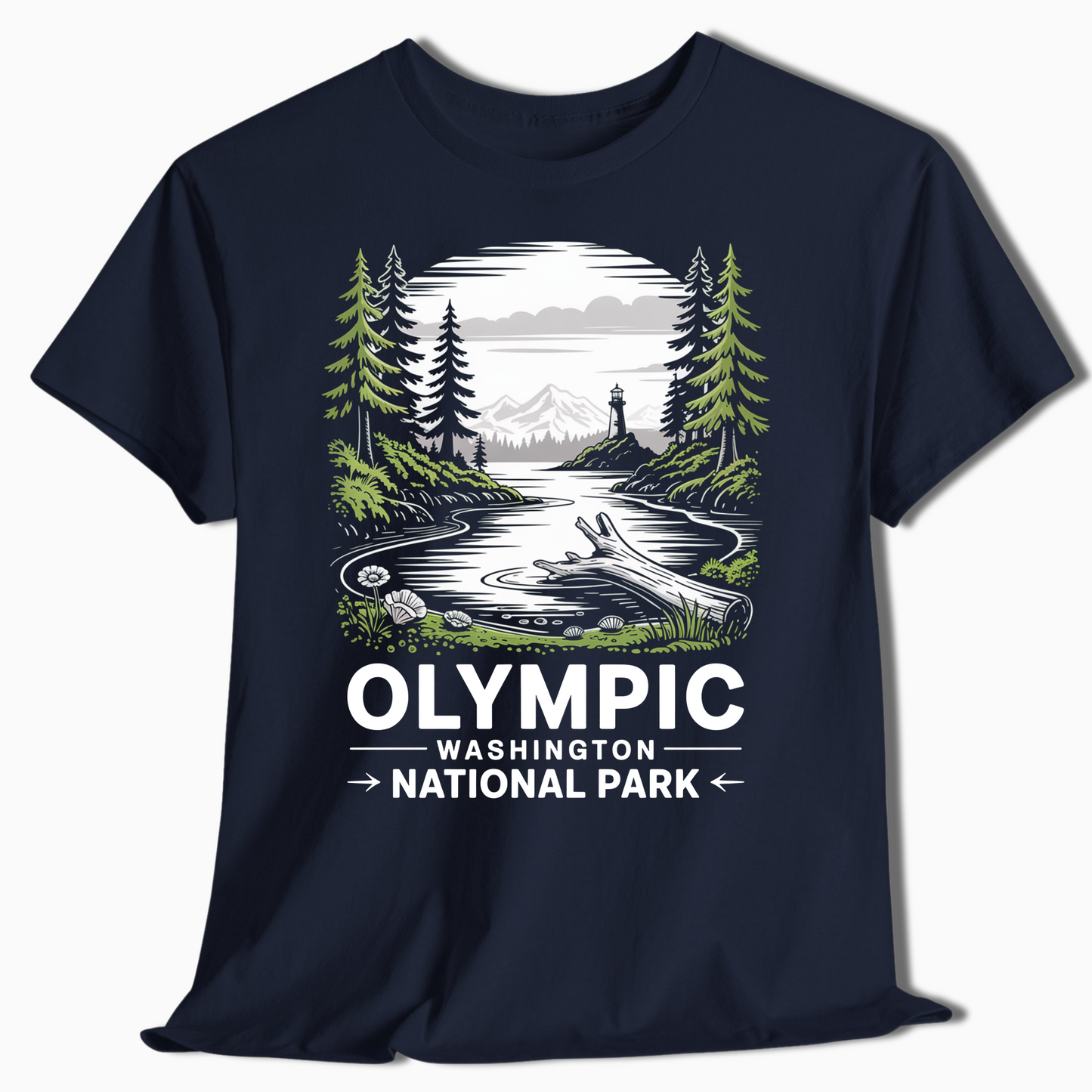 Olympic National Park T-Shirt with Lighthouse Scene - PNW Gift - t373a25