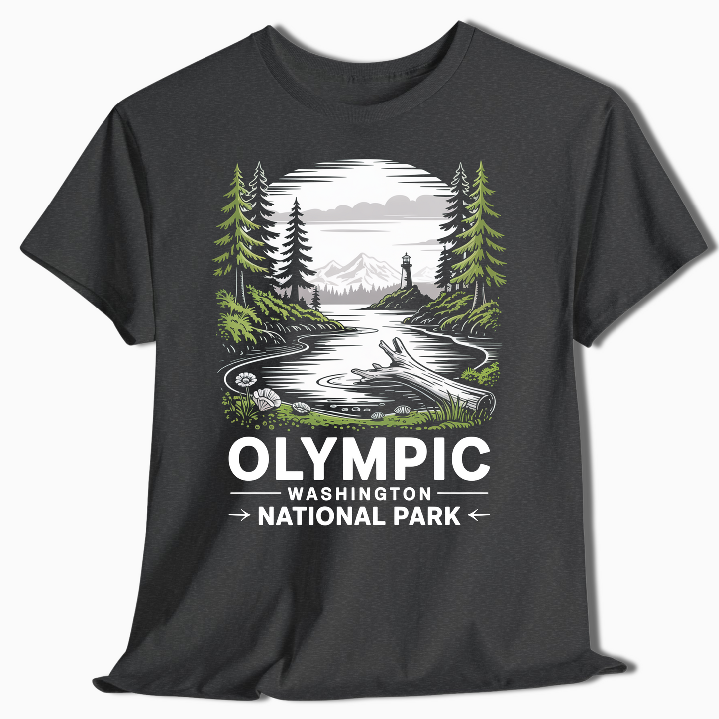 Olympic National Park T-Shirt with Lighthouse Scene - PNW Gift - t373a25