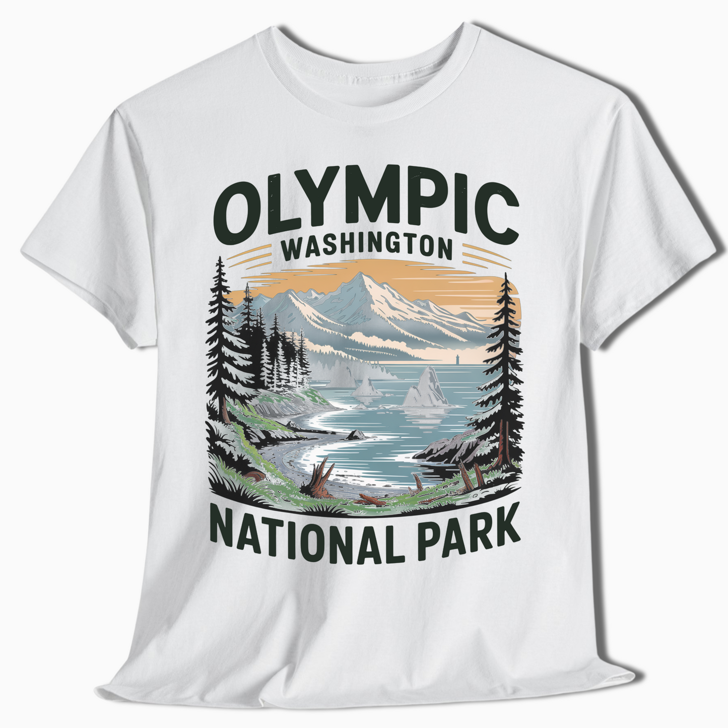 Olympic National Park T-Shirt with Coastal Scene - PNW Gift - t375a25
