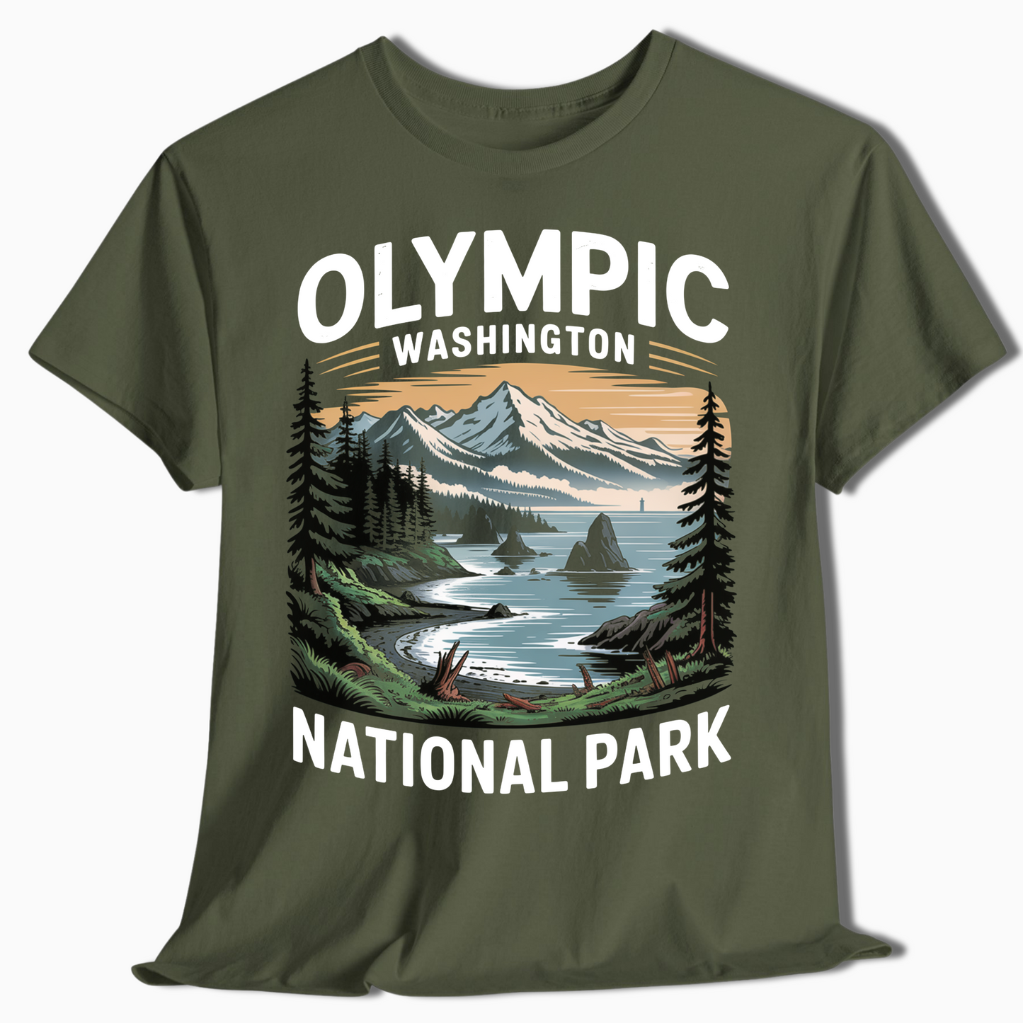 Olympic National Park T-Shirt with Coastal Scene - PNW Gift - t375a25