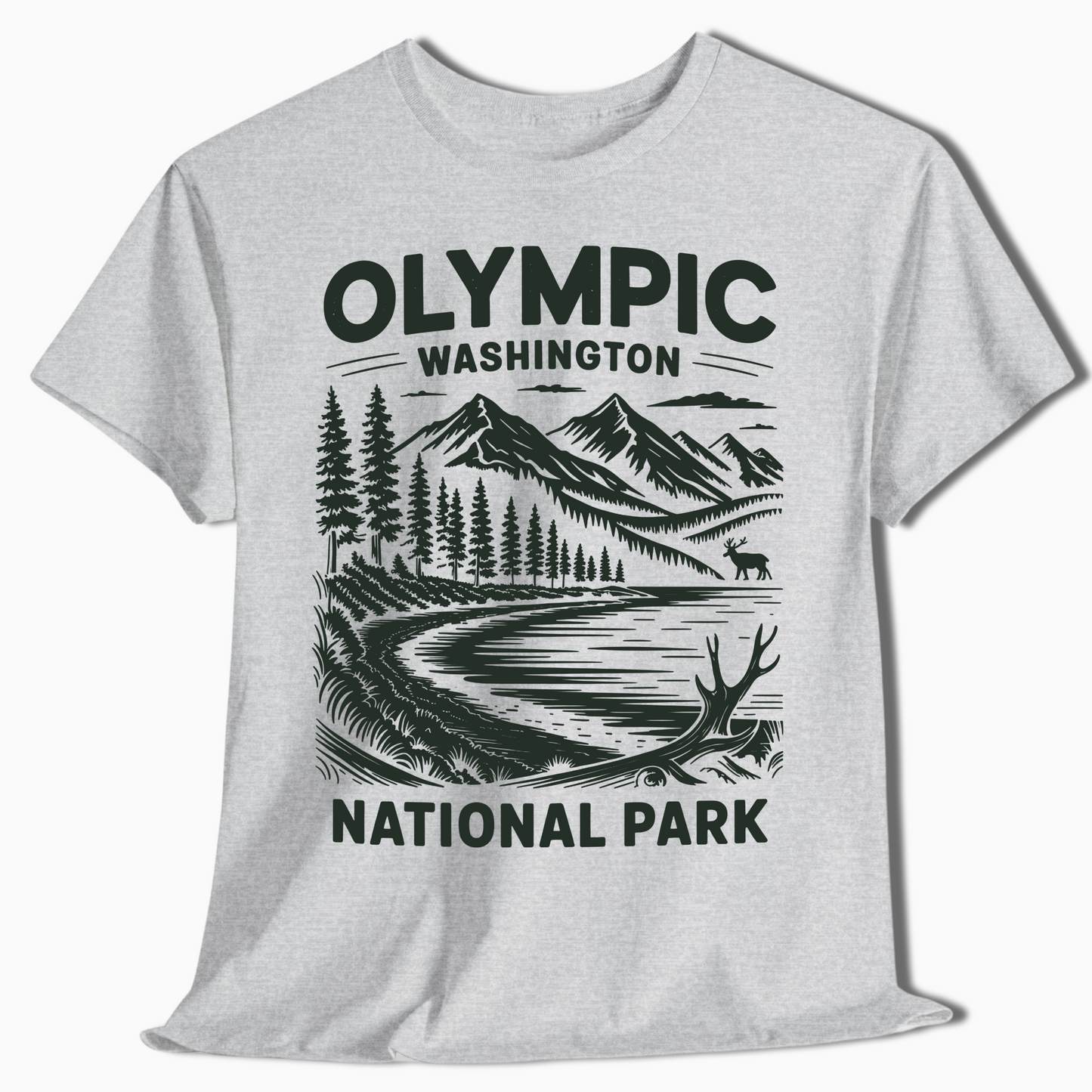 Olympic National Park T-Shirt with Elk & Mountains - Hiking Gift - t374a25
