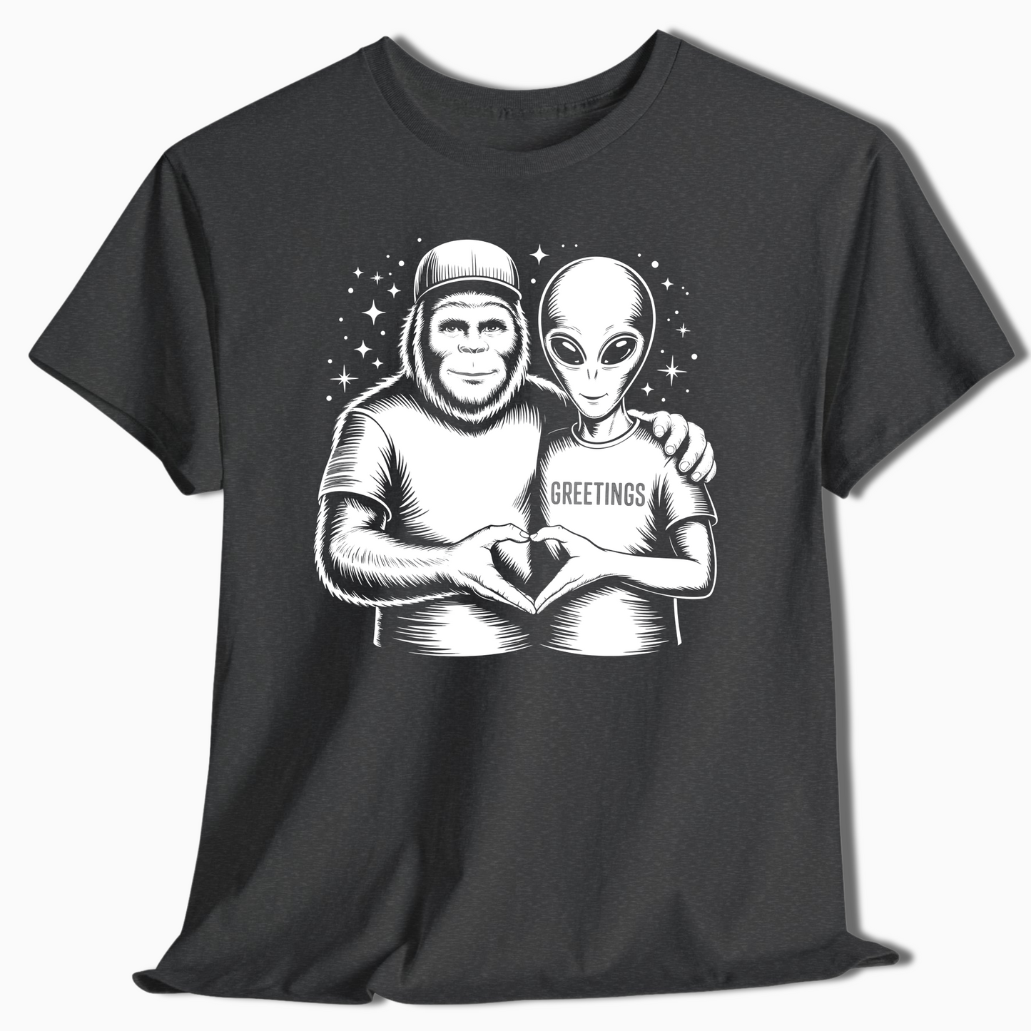 Bigfoot and Alien Funny T-Shirt - t412a25