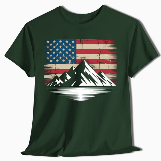 Distressed Flag Mountain Patriotic T-Shirt for Outdoorsmen - t400a25