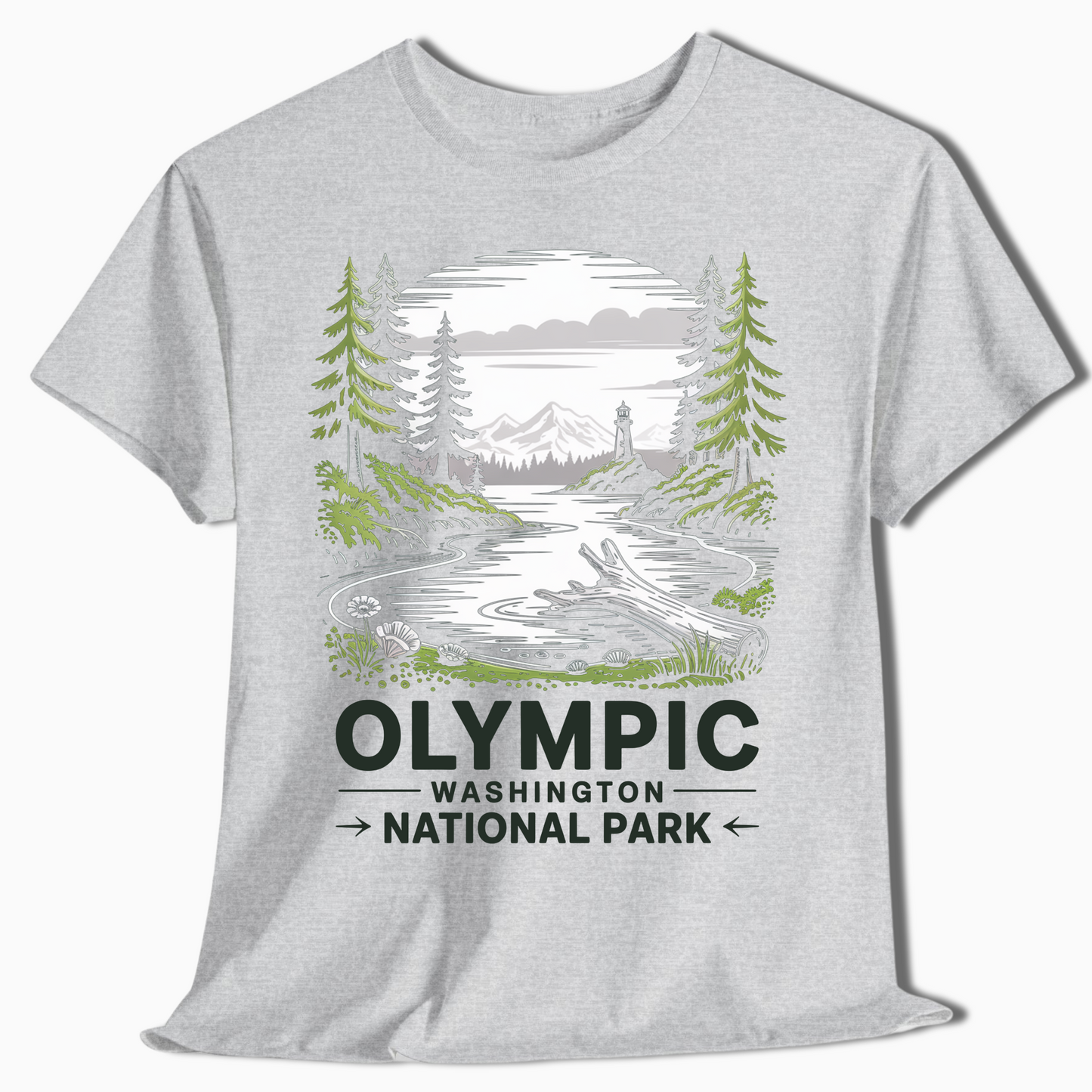 Olympic National Park T-Shirt with Lighthouse Scene - PNW Gift - t373a25
