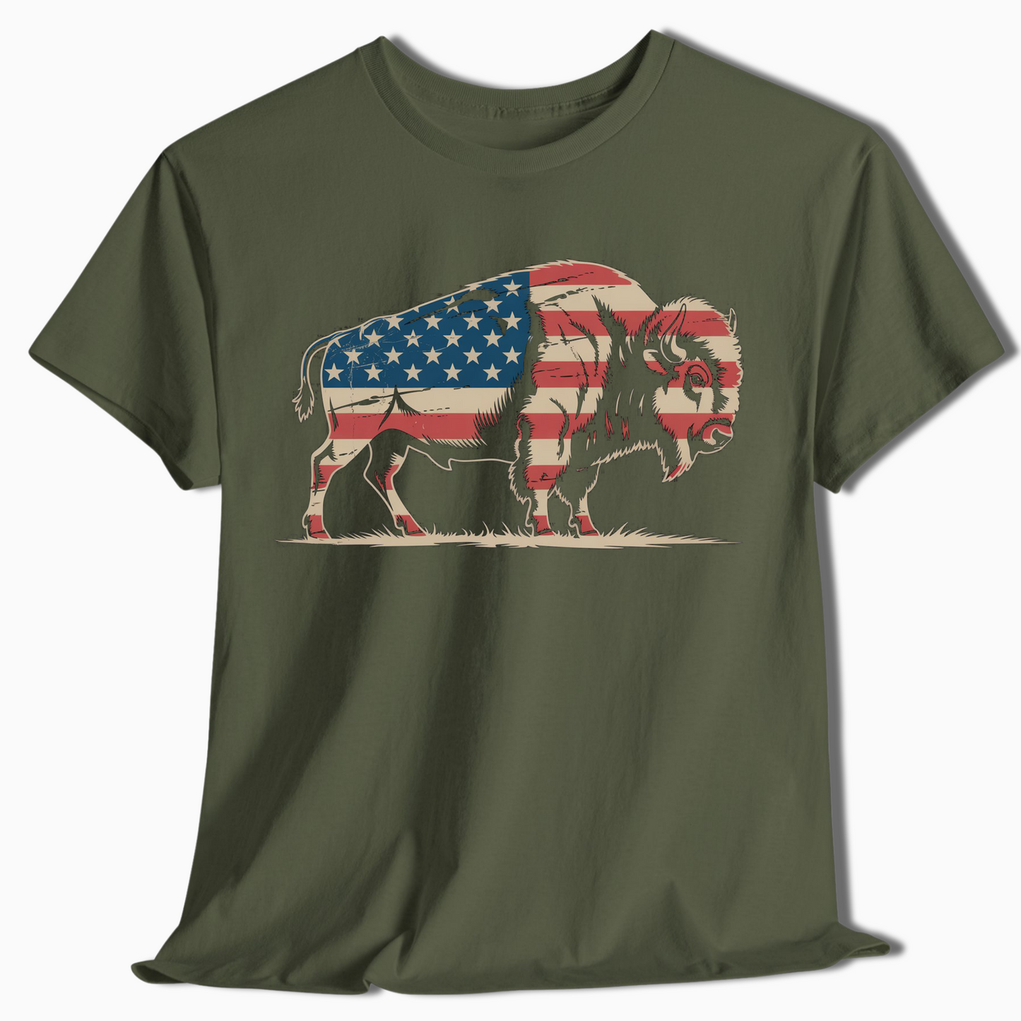 American Flag Bison Patriotic T-Shirt for Outdoor Lovers - t404a25