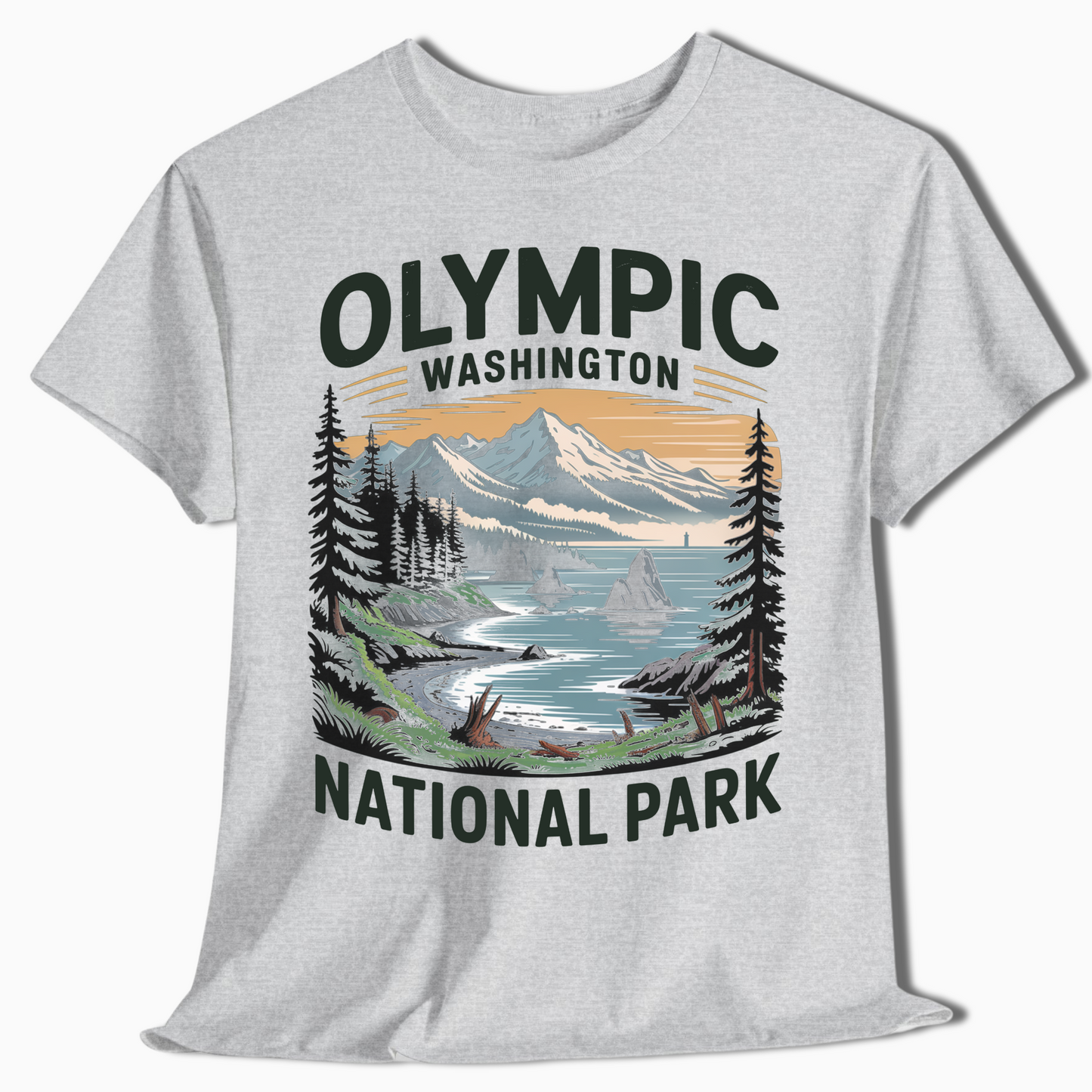 Olympic National Park T-Shirt with Coastal Scene - PNW Gift - t375a25