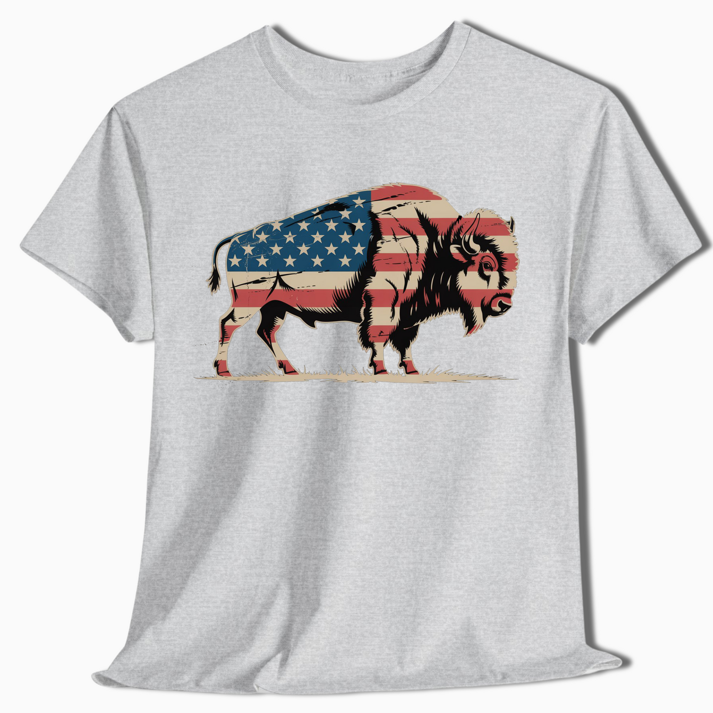 American Flag Bison Patriotic T-Shirt for Outdoor Lovers - t404a25