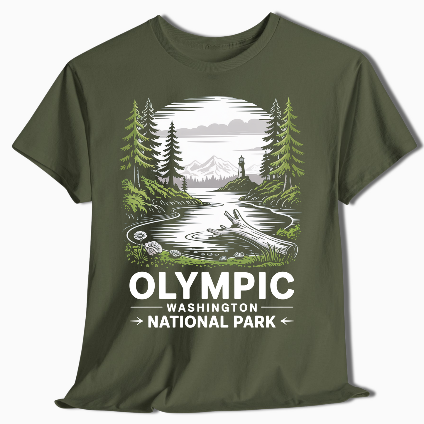 Olympic National Park T-Shirt with Lighthouse Scene - PNW Gift - t373a25