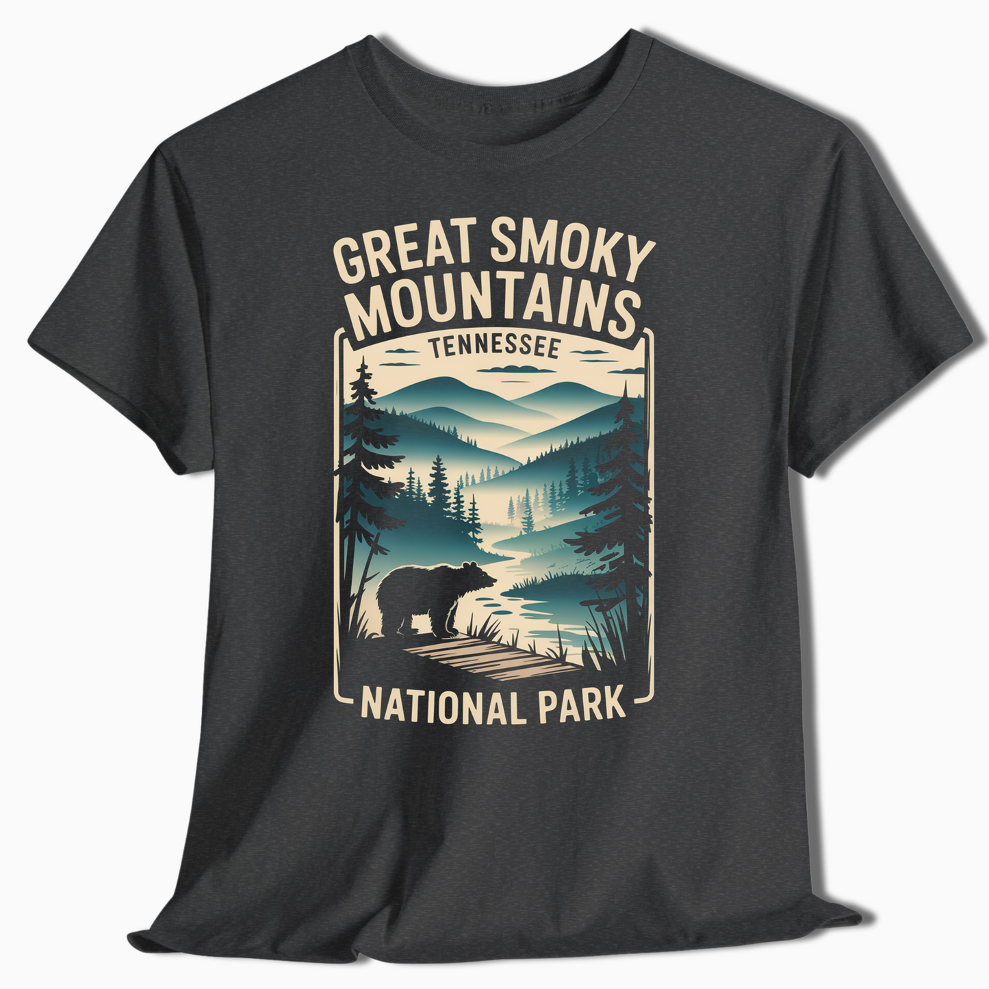 Great Smoky Mountains T-Shirt with Bear & Trail View - t378a25