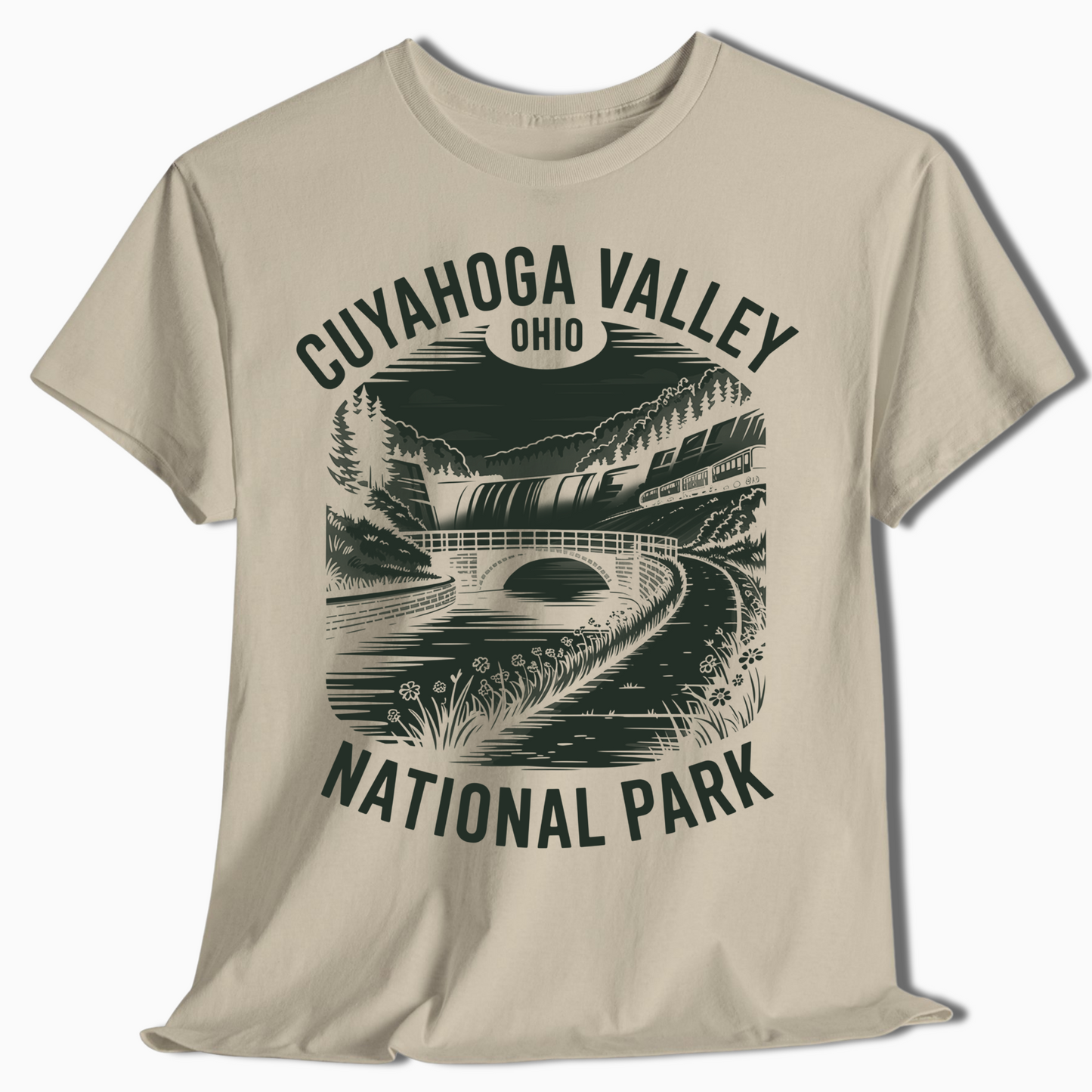 Cuyahoga Valley Train Over Bridge Tee - Scenic Ohio Park Shirt - t362a25