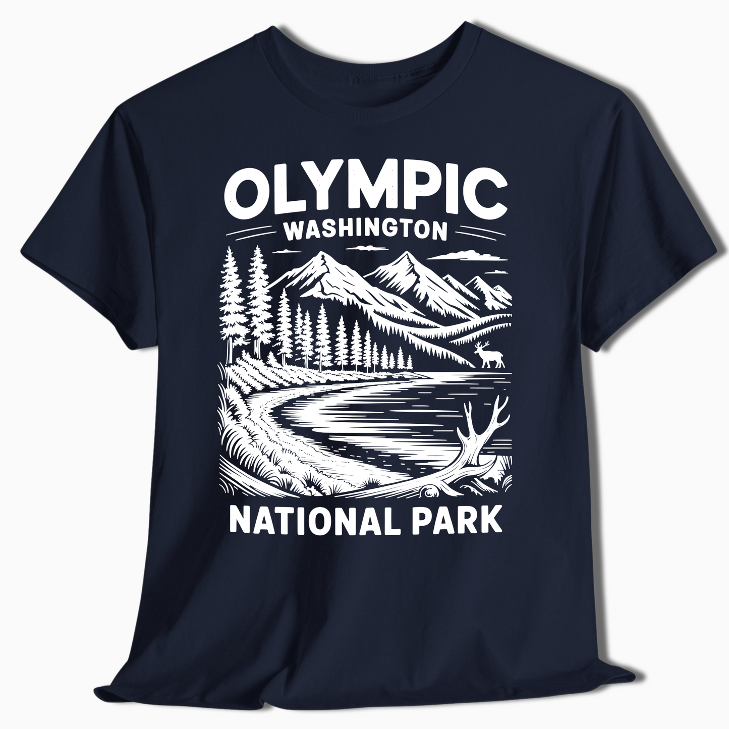 Olympic National Park T-Shirt with Elk & Mountains - Hiking Gift - t374a25
