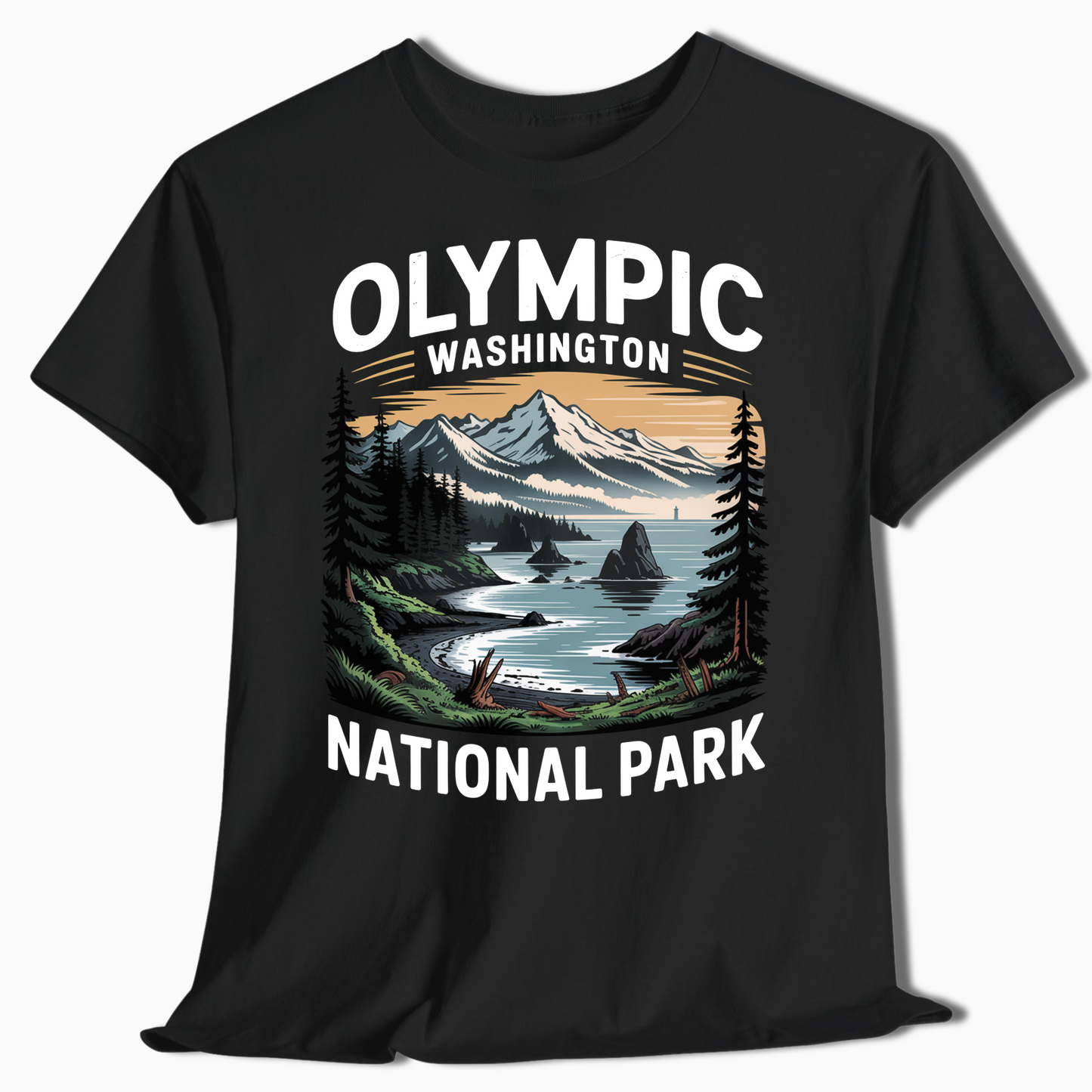 Olympic National Park T-Shirt with Coastal Scene - PNW Gift - t375a25