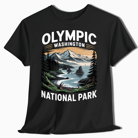 Olympic National Park T-Shirt with Coastal Scene - PNW Gift - t375a25