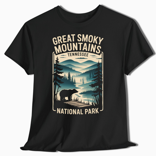 Great Smoky Mountains T-Shirt with Bear & Trail View - t378a25