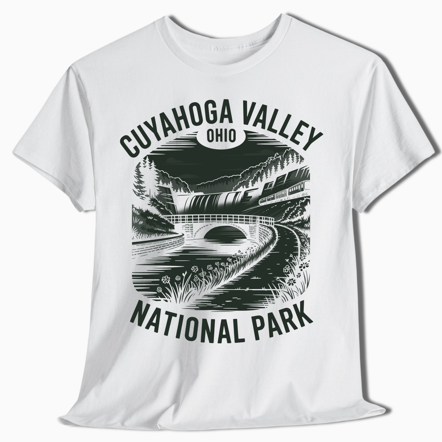 Cuyahoga Valley Train Over Bridge Tee - Scenic Ohio Park Shirt - t362a25