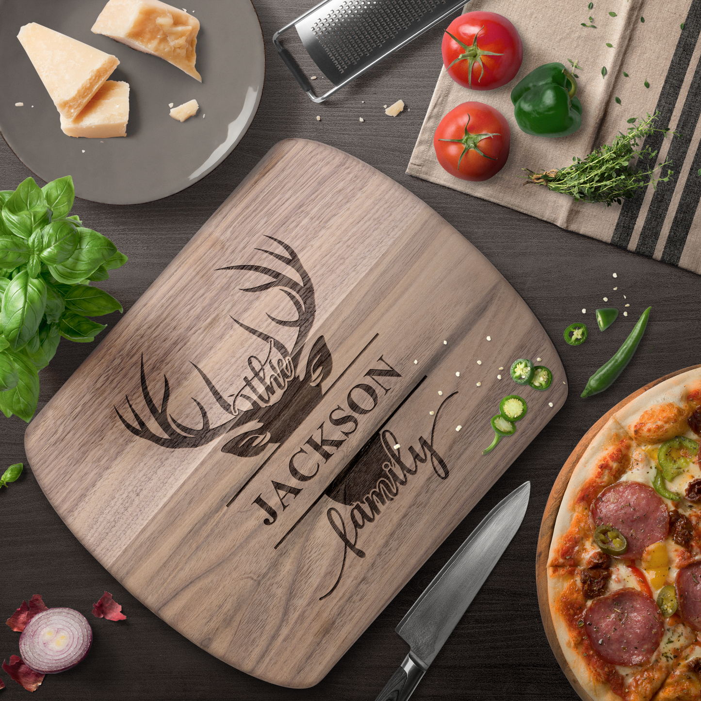 Custom Deer Antler Family Cutting Board for Kitchen or Cabin - t449a25