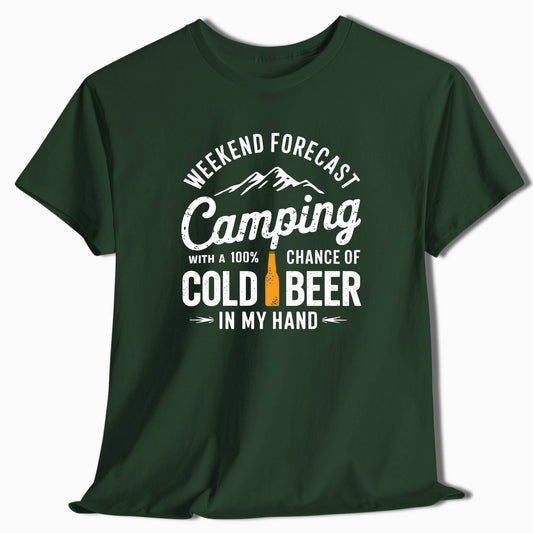 Camping T-Shirt Weekend Forecast Cold Beer - t124a25