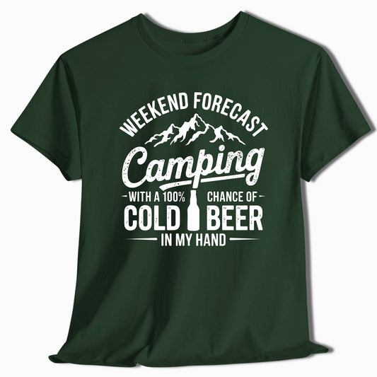 Camping T-Shirt Weekend Forecast Cold Beer - t125a25