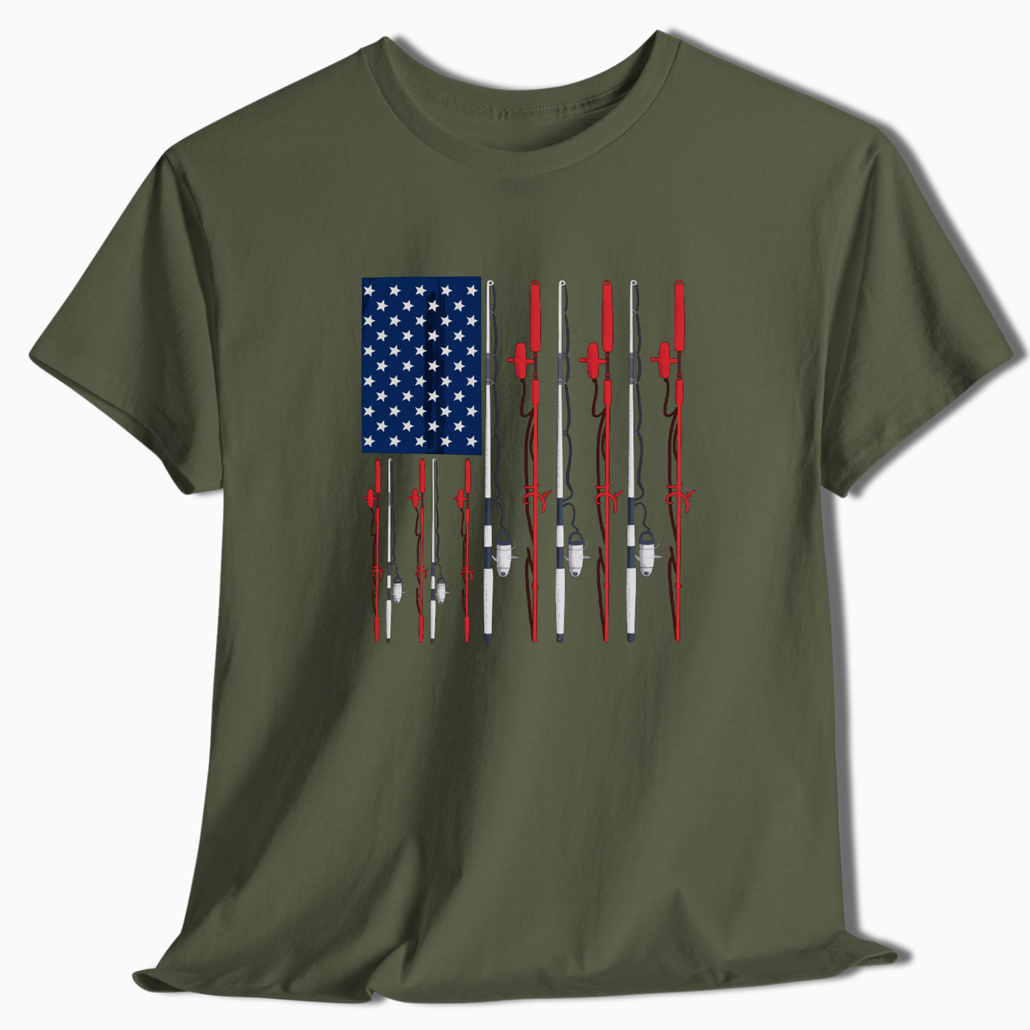 American Flag Fishing Rod T-Shirt - t209a25