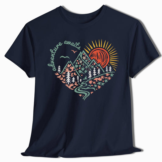 Adventure Awaits Heart Mountain T-Shirt - t29a25