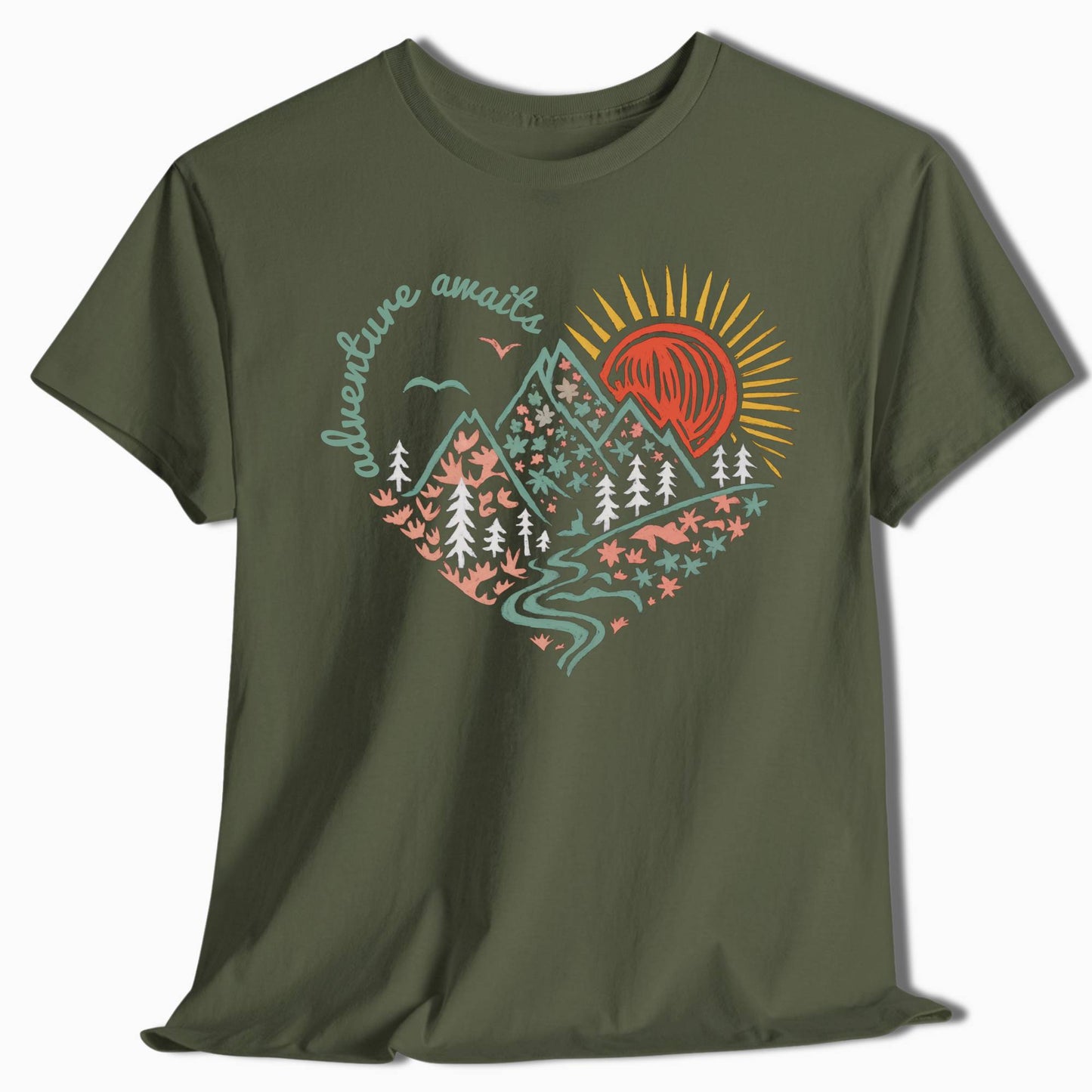 Adventure Awaits Heart Mountain T-Shirt - t29a25