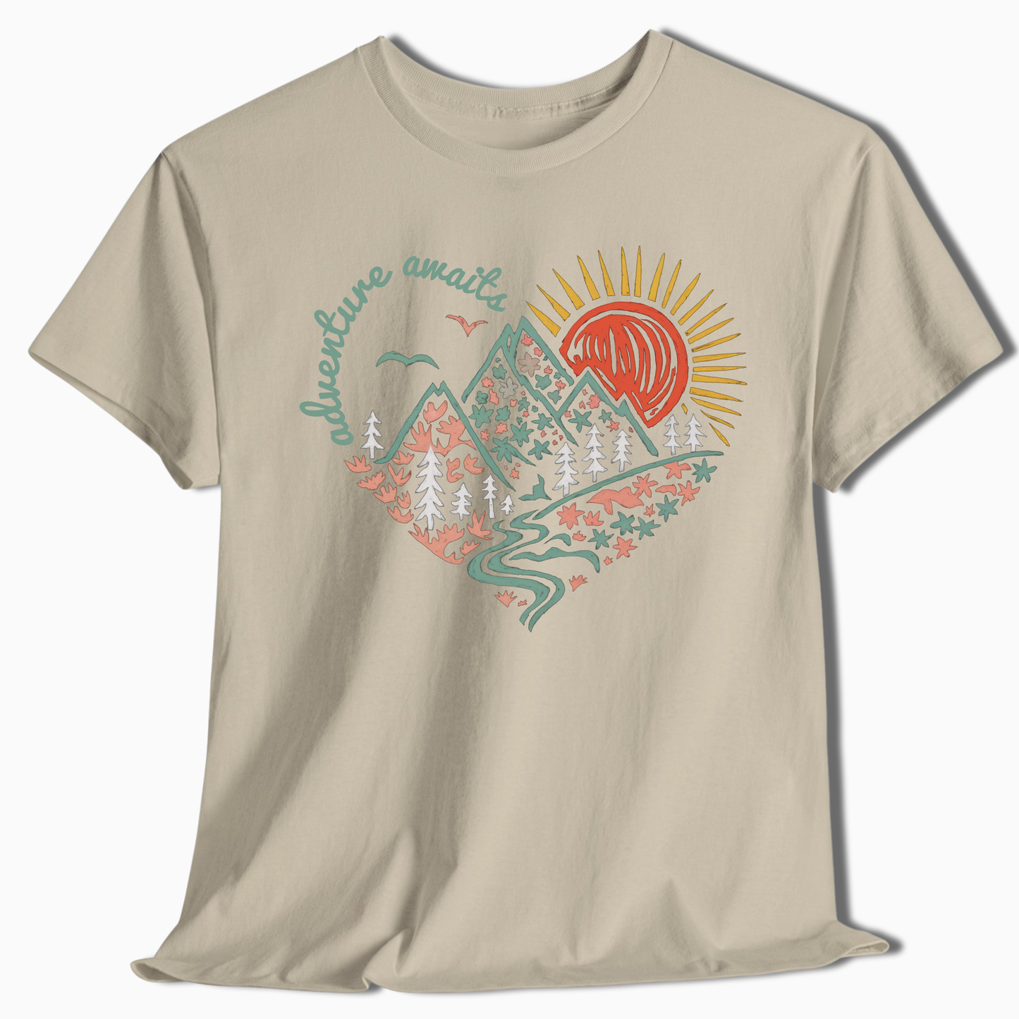 Adventure Awaits Heart Mountain T-Shirt - t29a25