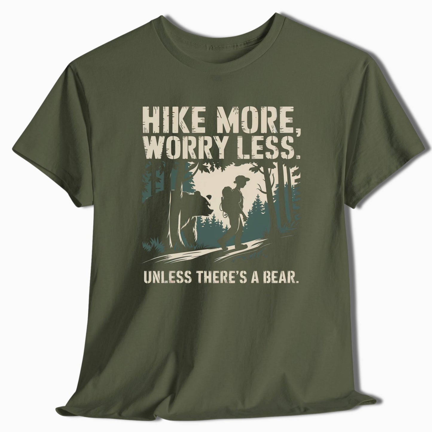Hike More Worry Less Unless There's a Bear Funny Hiking T-Shirt - t34a25