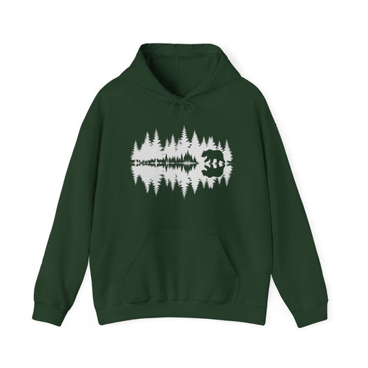Bear Wilderness Reflection Soundwave Design Hoodie - t68a25