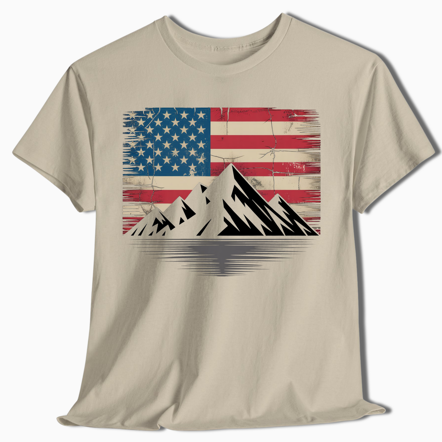 Distressed Flag Mountain Patriotic T-Shirt for Outdoorsmen - t400a25