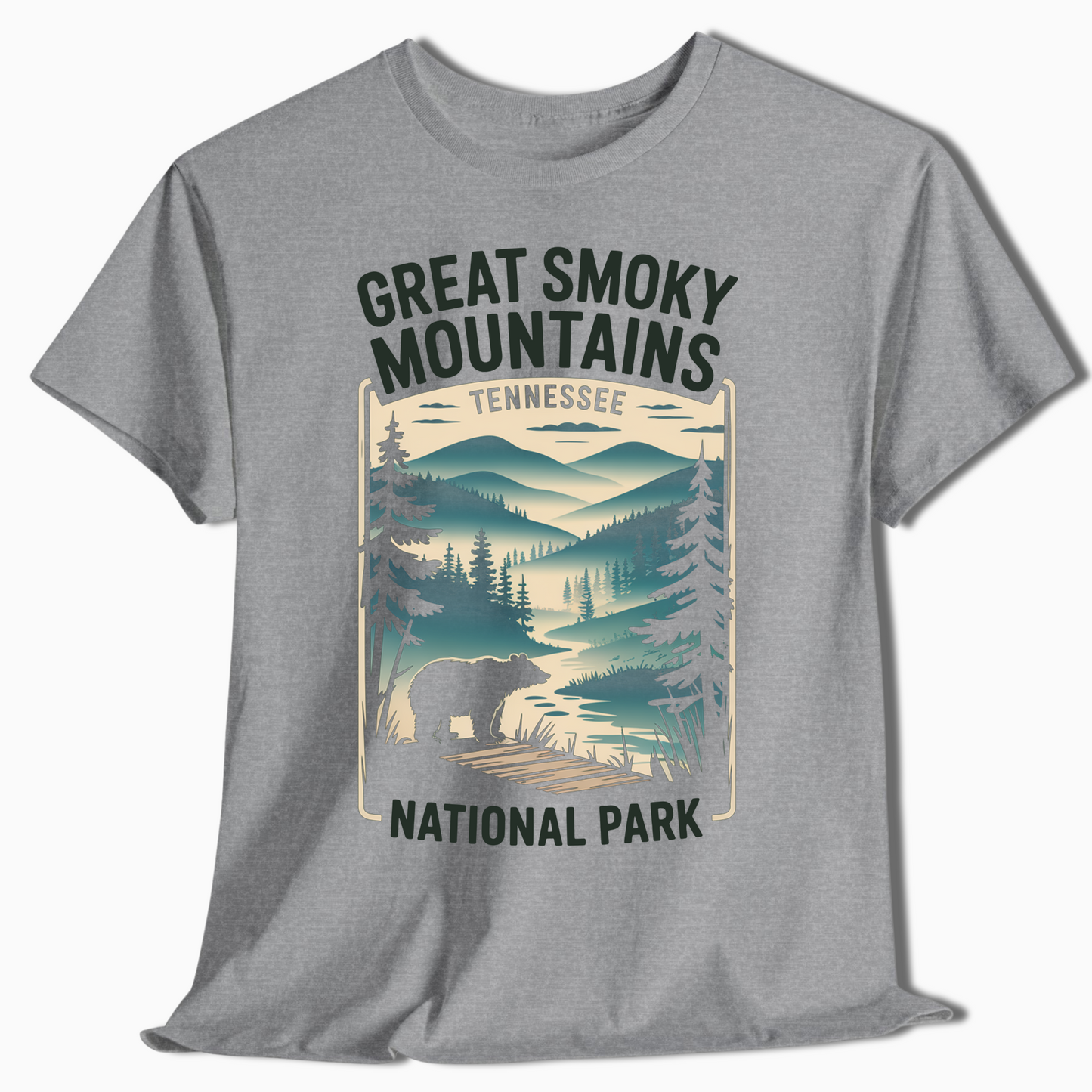 Great Smoky Mountains T-Shirt with Bear & Trail View - t378a25