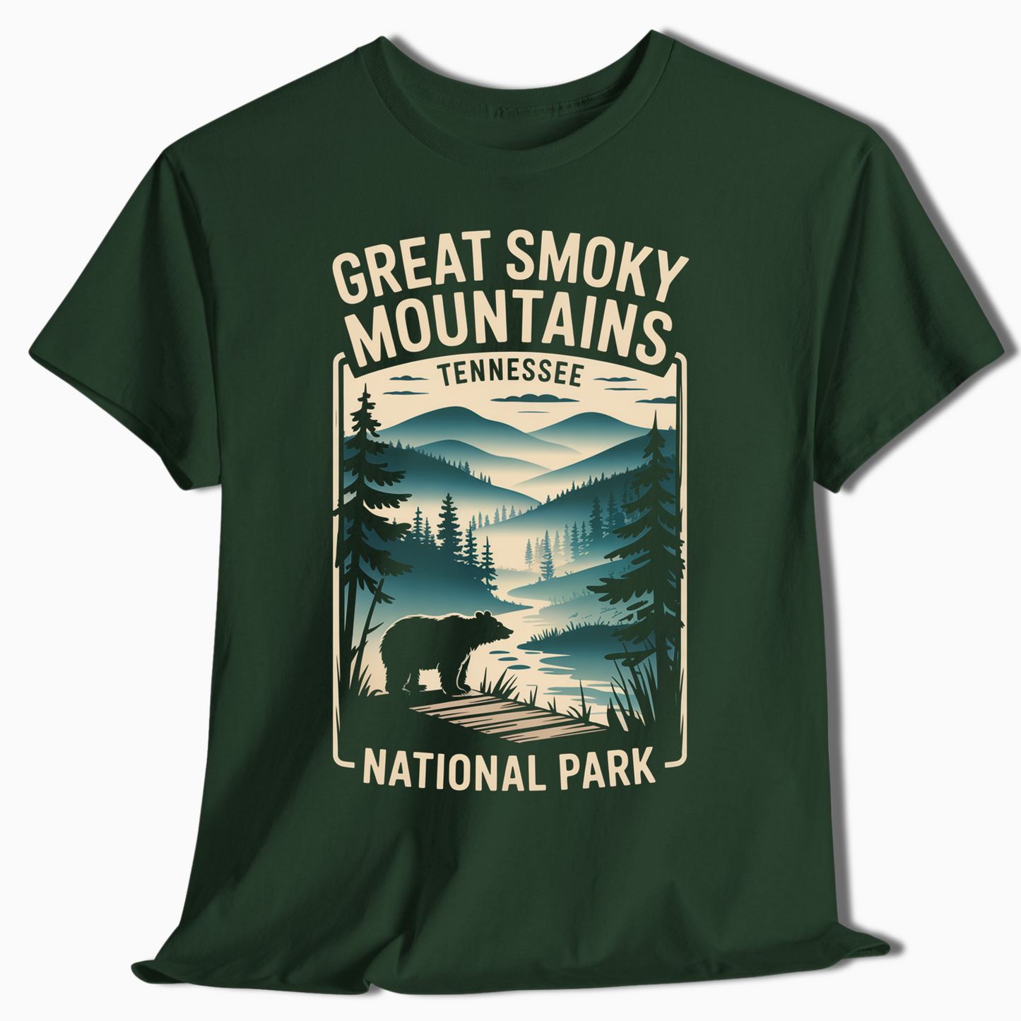 Great Smoky Mountains T-Shirt with Bear & Trail View - t378a25