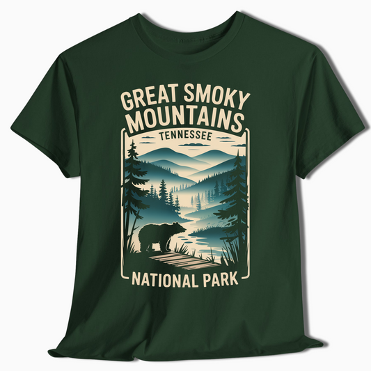 Great Smoky Mountains T-Shirt with Bear & Trail View - t378a25