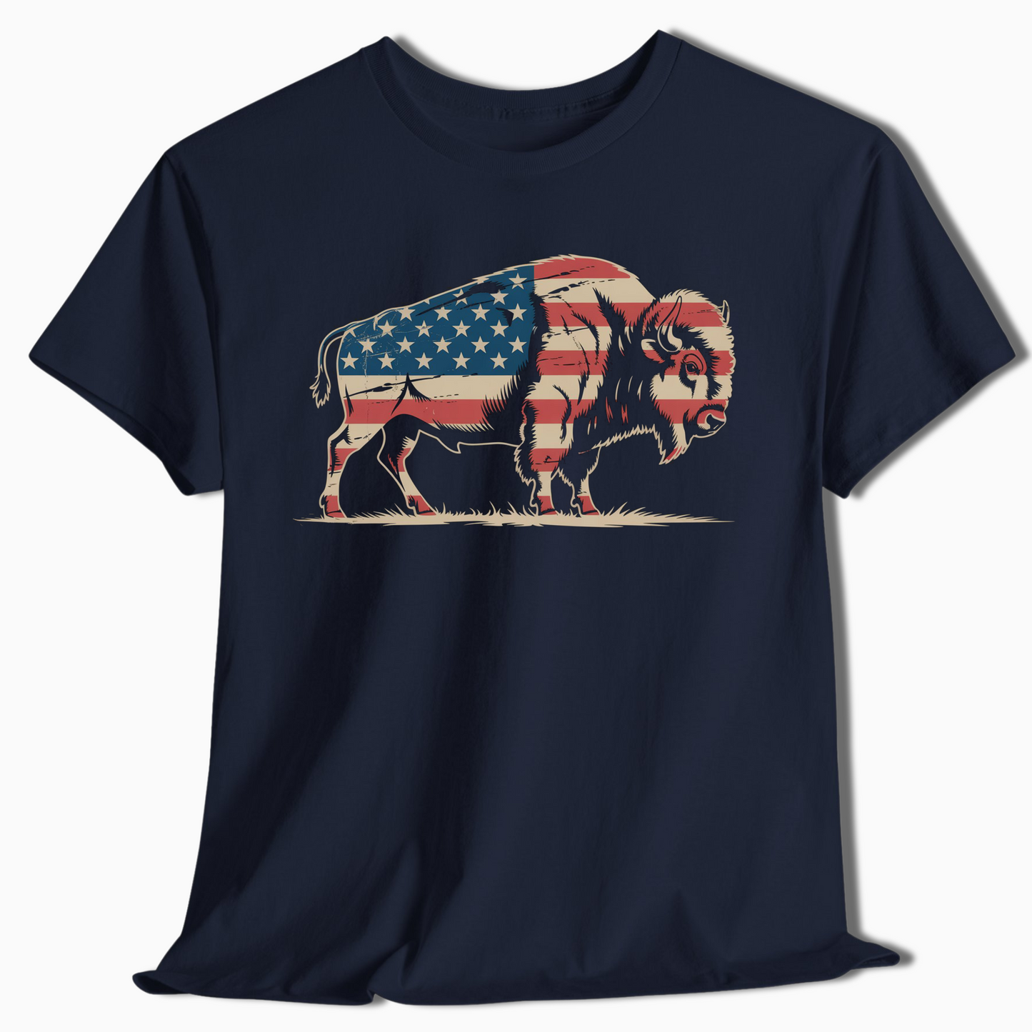 American Flag Bison Patriotic T-Shirt for Outdoor Lovers - t404a25