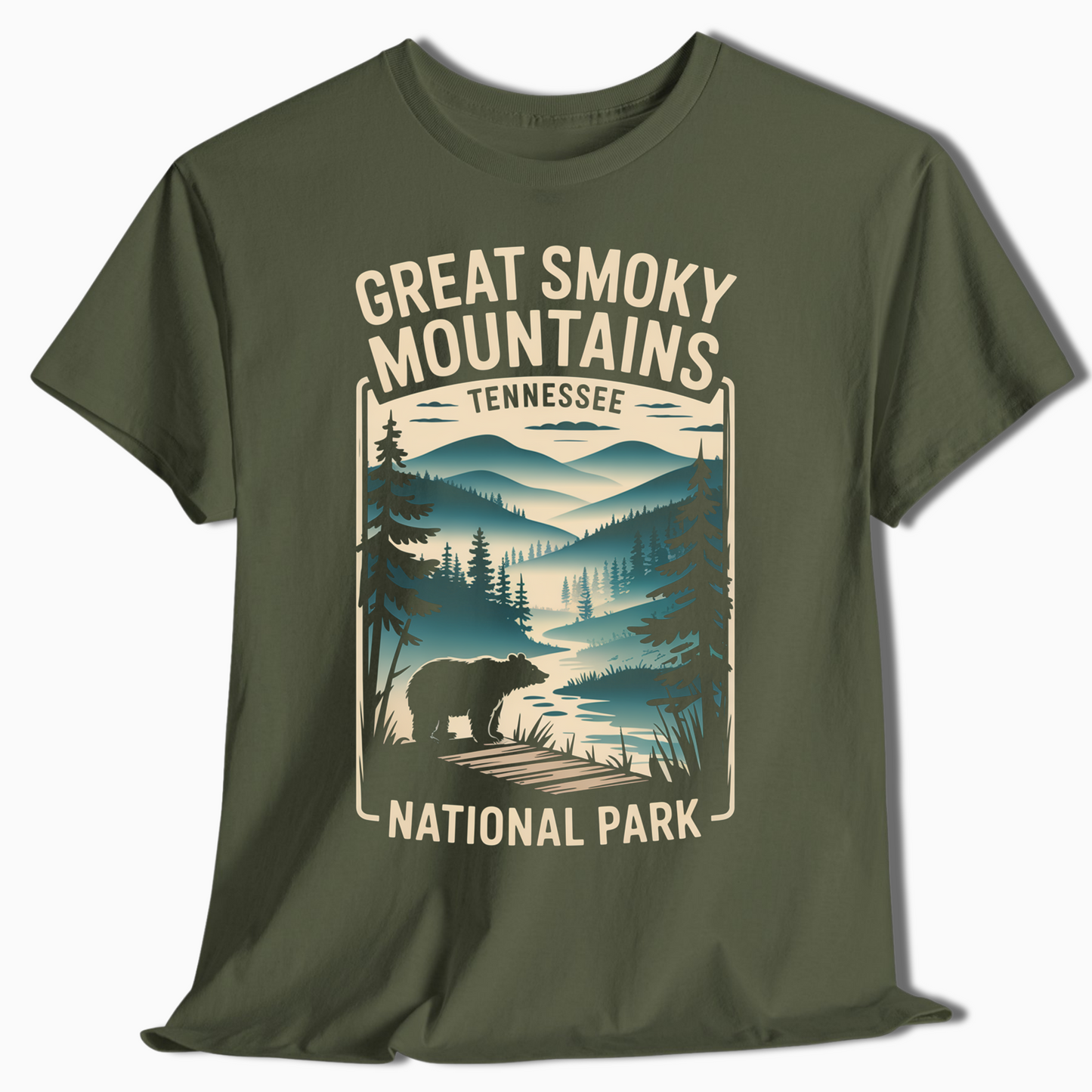 Great Smoky Mountains T-Shirt with Bear & Trail View - t378a25