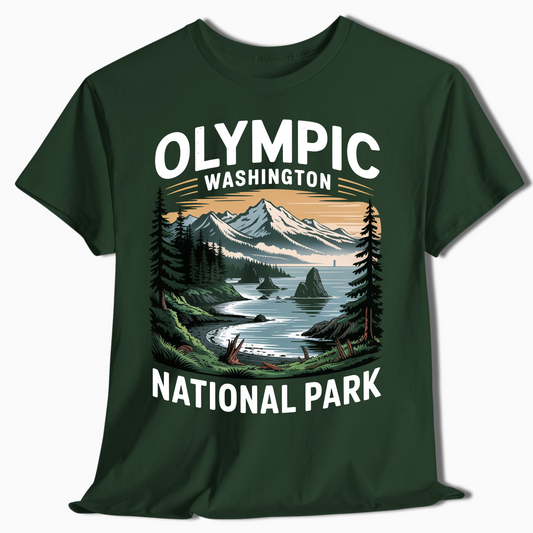 Olympic National Park T-Shirt with Coastal Scene - PNW Gift - t375a25