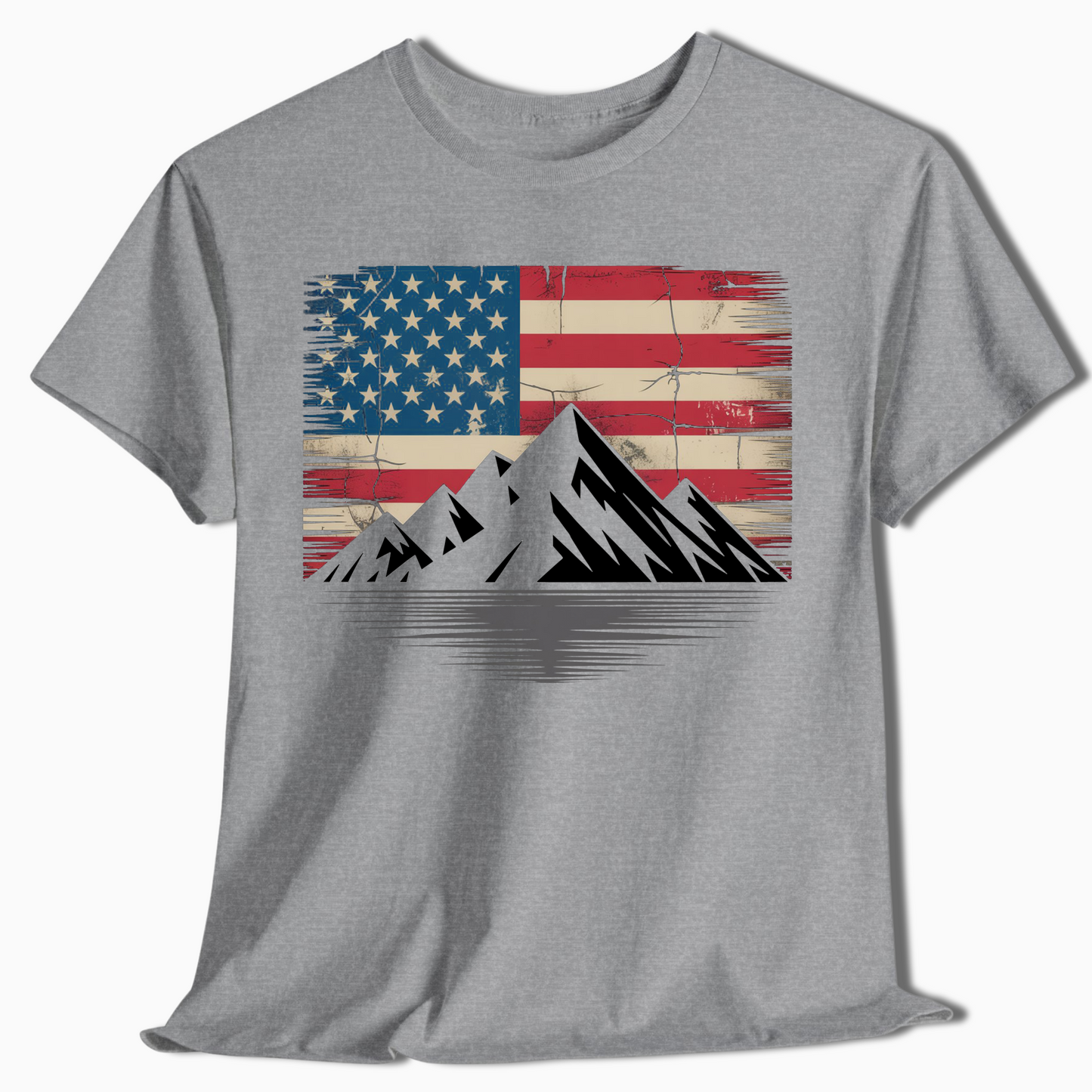 Distressed Flag Mountain Patriotic T-Shirt for Outdoorsmen - t400a25