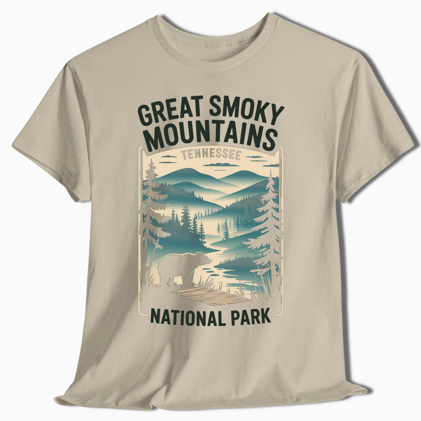 Great Smoky Mountains T-Shirt with Bear & Trail View - t378a25