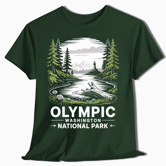 Olympic National Park T-Shirt with Lighthouse Scene - PNW Gift - t373a25